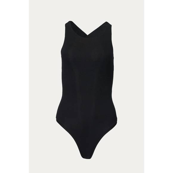 NEW GEEL shaye stretch-modal jersey open-back bodysuit in black - Picture 2 of 4
